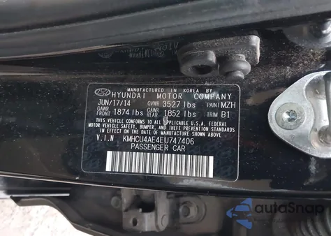 2014 Hyundai Accent Gls from USA, damaged, VIN KMHCU4AE4EU747406